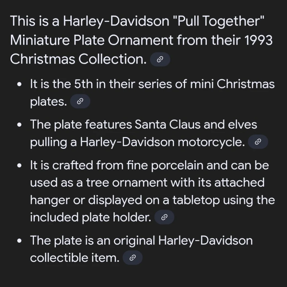 Harley-Davidson Christmas Collection Miniature Plate Ornament